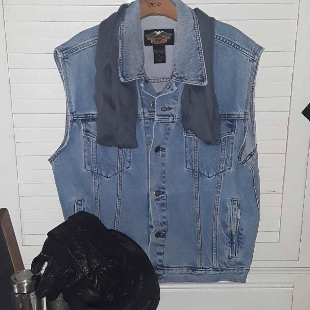 💲👇Harley Davidson 100% Cotton Jean Vest